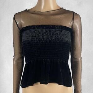 Black velvet mesh long sleeve